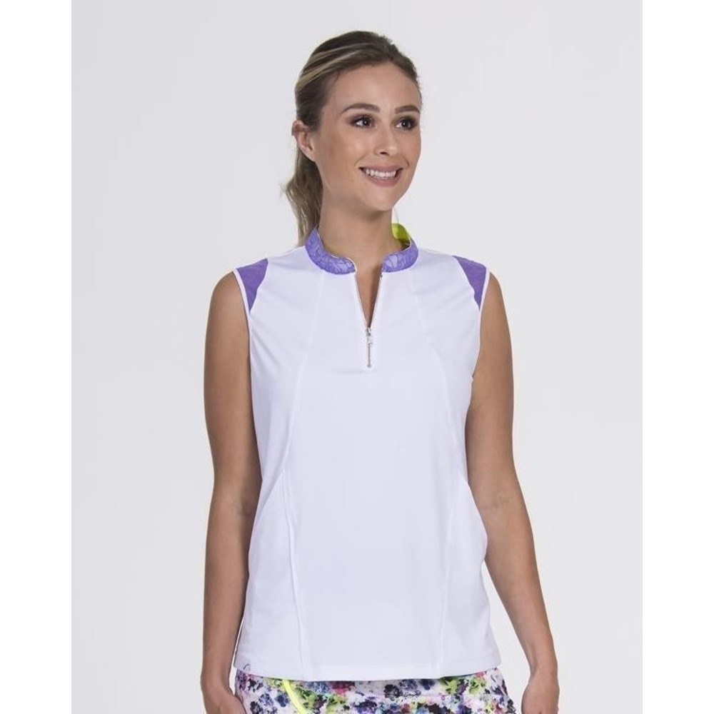 SwingDish Ivy Sleeveless Golf Top NT003-1 White/Purple Rose Medium